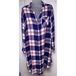 Rails Small Plaid Collared Long Sleeve Shirt Dress Blue Womens Oversized